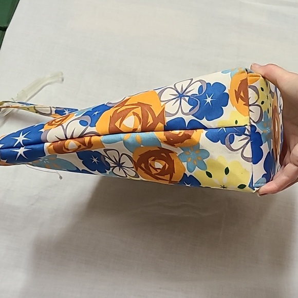 Floral Beach Shopping Tote Bag Blue Orange Yellow 12" x 16" - Picture 2 of 8